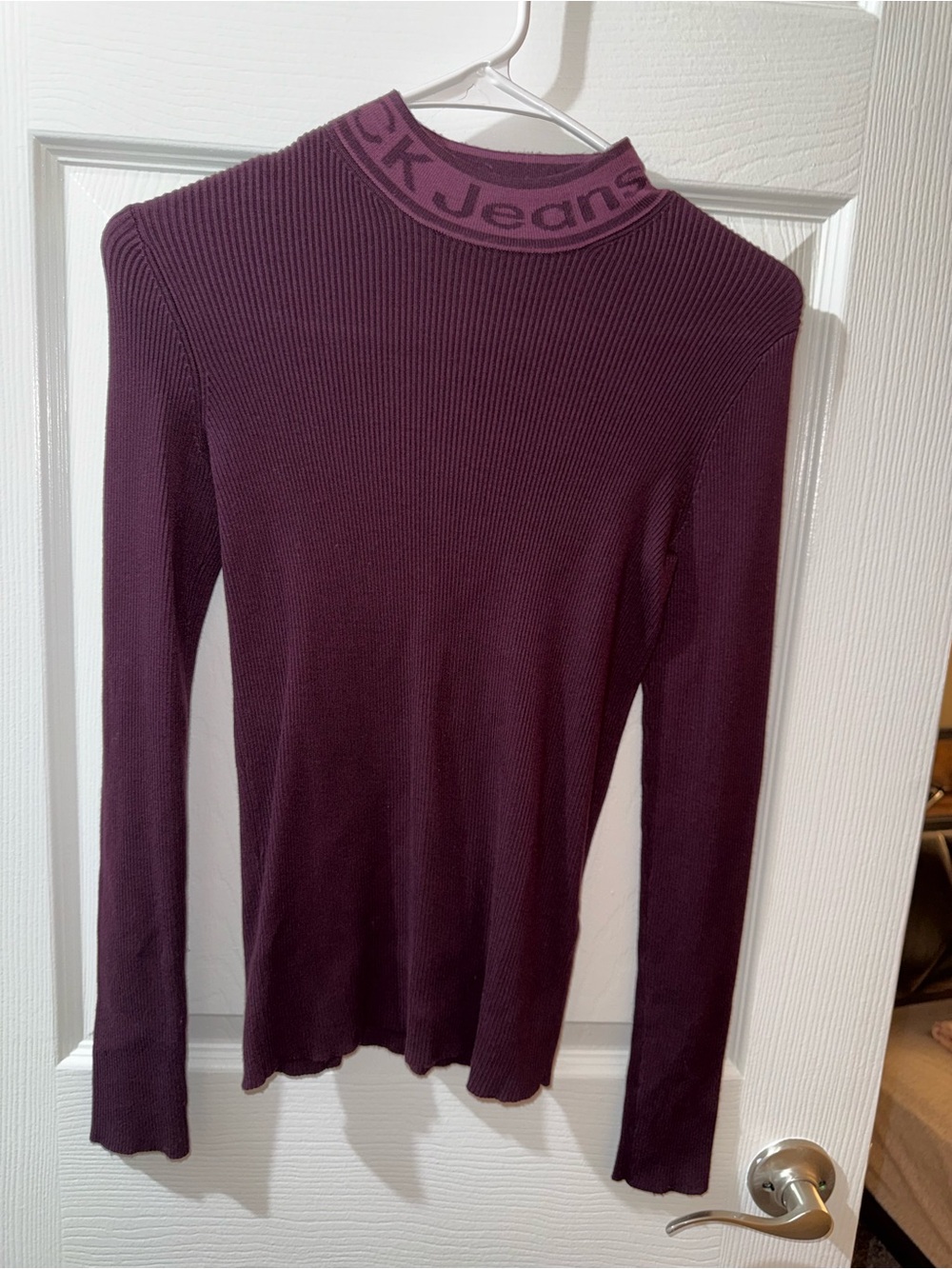 Calvin Klein Jeans Burgundy Ribbed Mock Neck Top